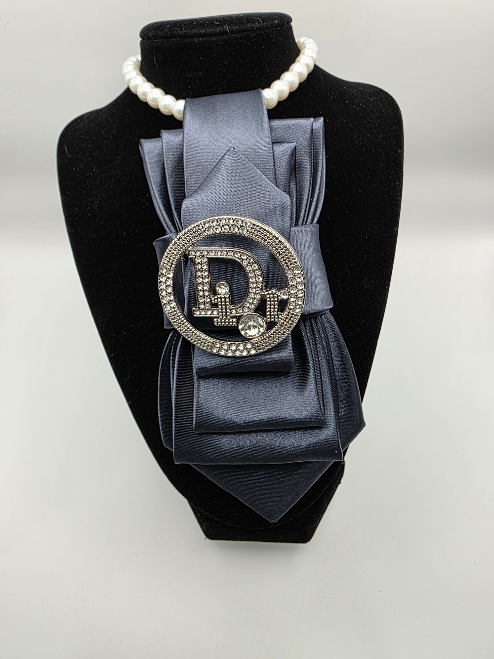 Tie Necklace | Dark Grey Satin